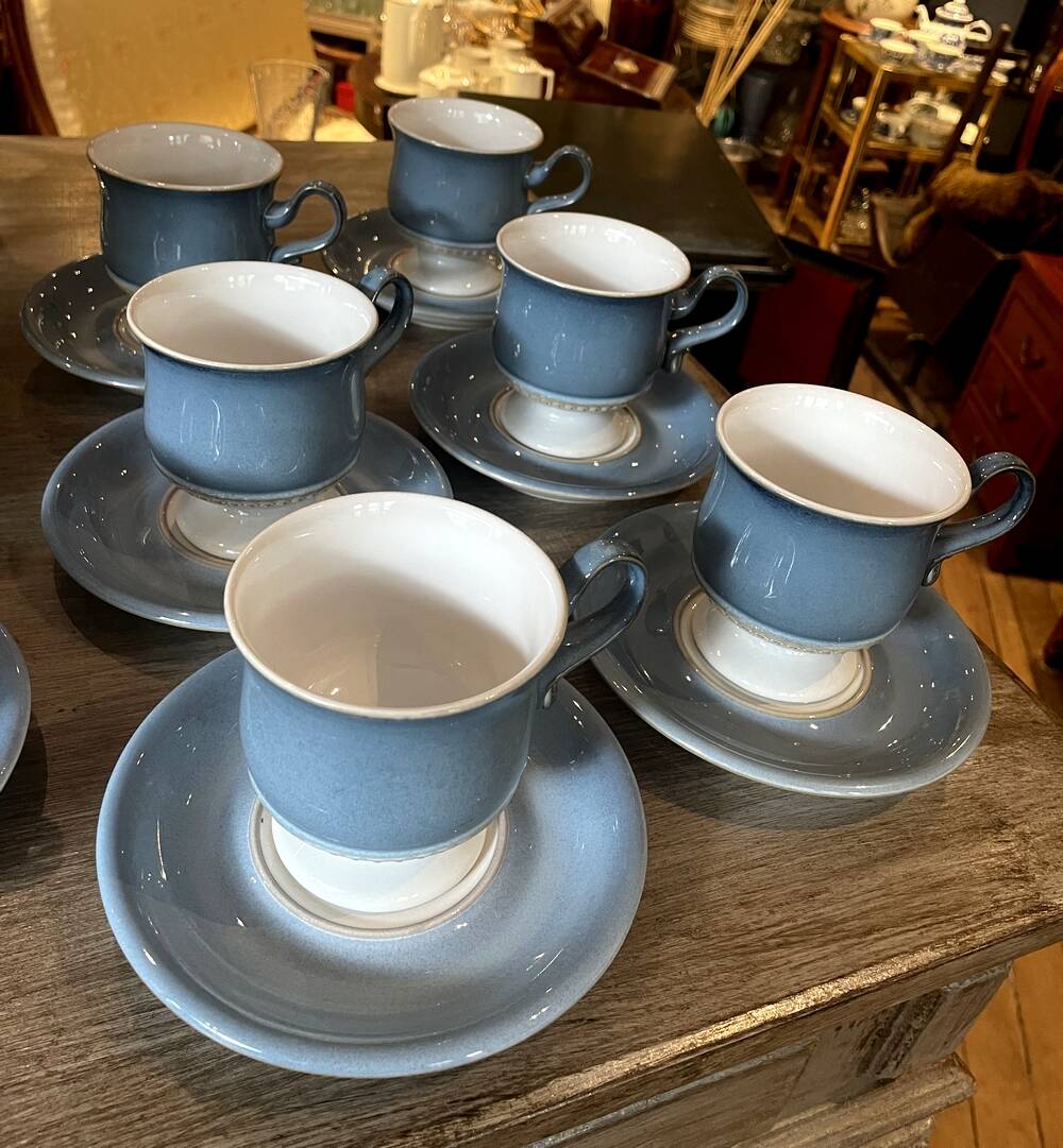 English stoneware tea service denby england 12 pale blue and white castille model