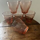 Set of 7 vintage pink Véréco Torsades glasses