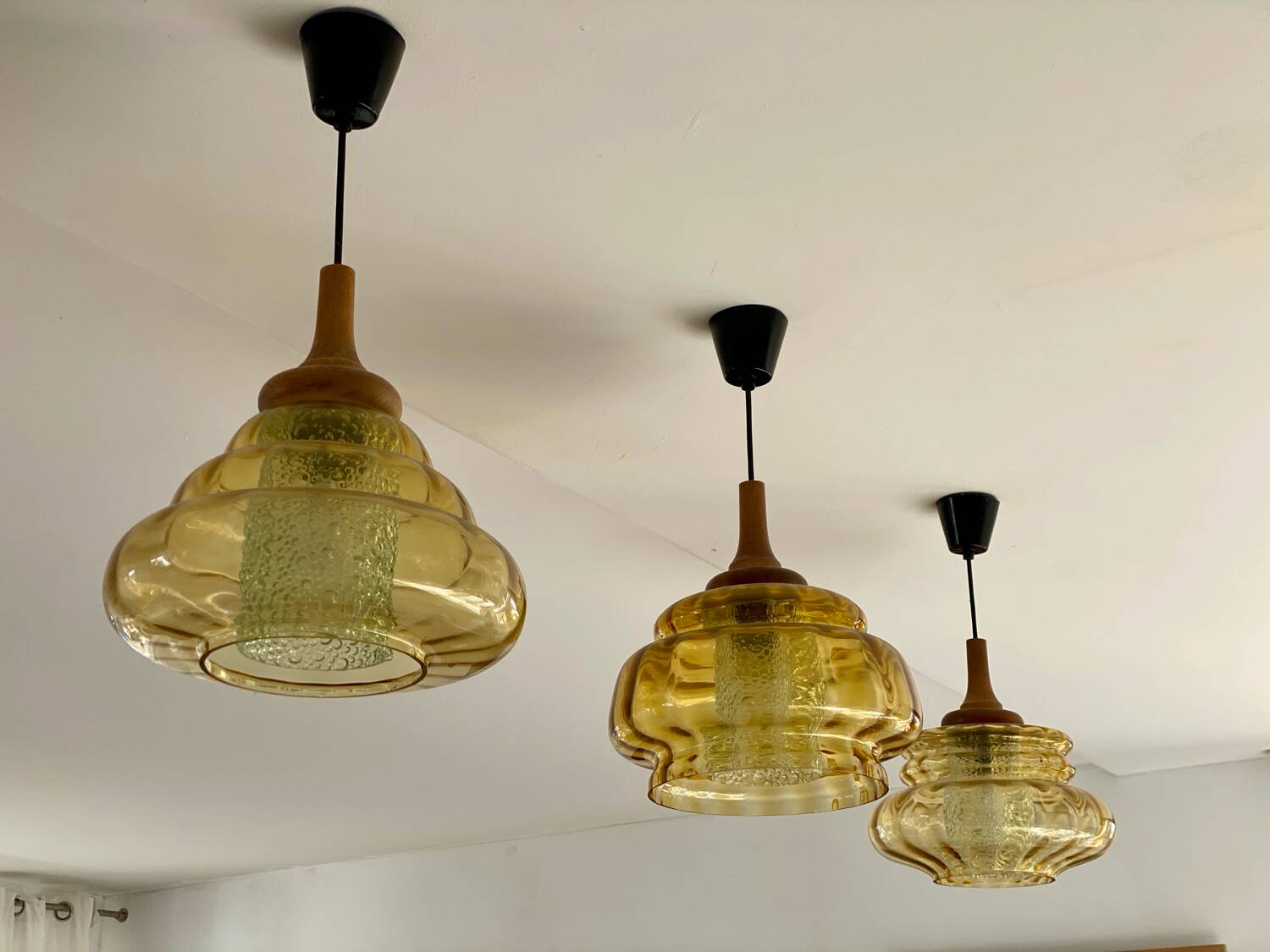 Trio of 3 glass chandelier suspensions GDR 1970 Veb Narva