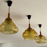 Trio of 3 glass chandelier suspensions GDR 1970 Veb Narva