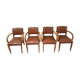Set of 4 armchairs bridge leather and wood called "moustache" style art deco circa 1940