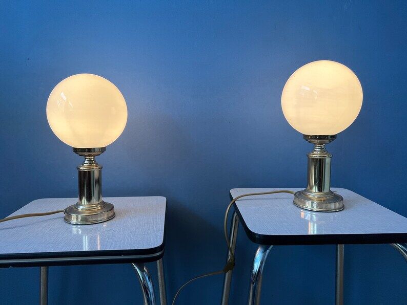 Set of 2 Vintage Golden Opal Glass Desk Lamp