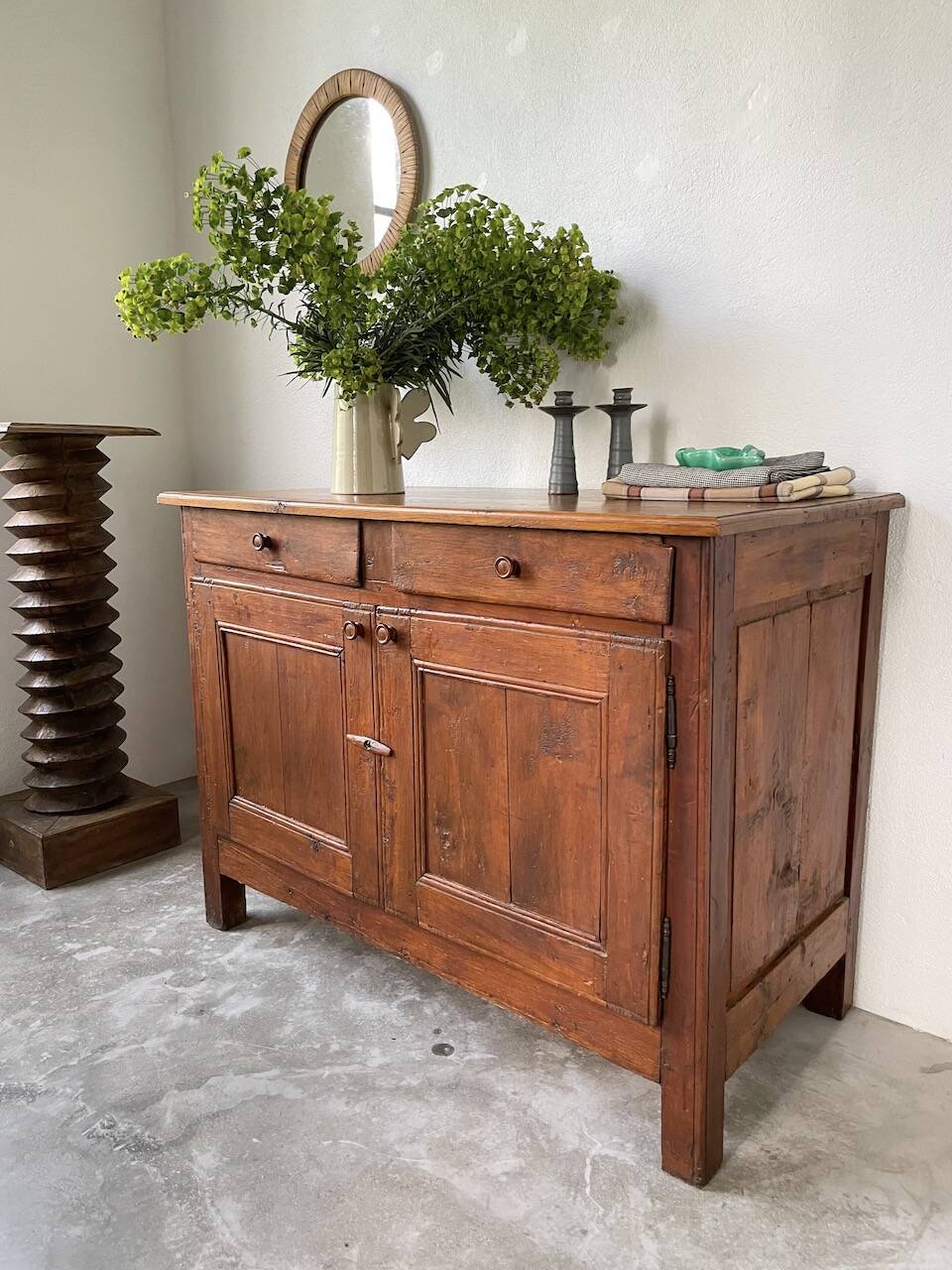 Pair of gray stoneware candlesticks