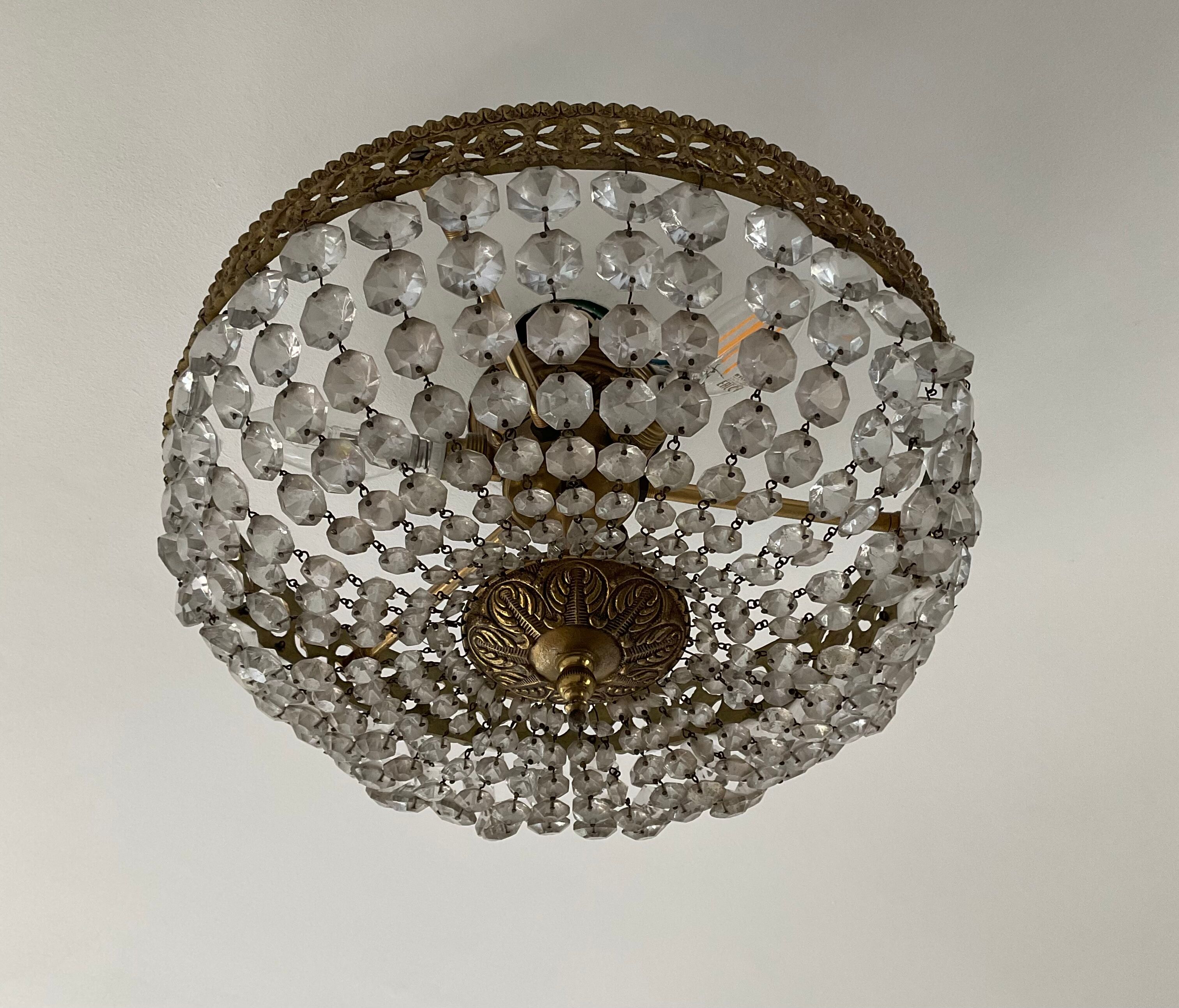 Old ceiling lamp basket with grapevines and bronze