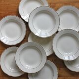 10 vintage Digoin Sarreguemines ivory earthenware soup plates with gold edging