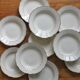10 vintage ivory earthenware soup plates with gold trim, Digoin Sarreguemines