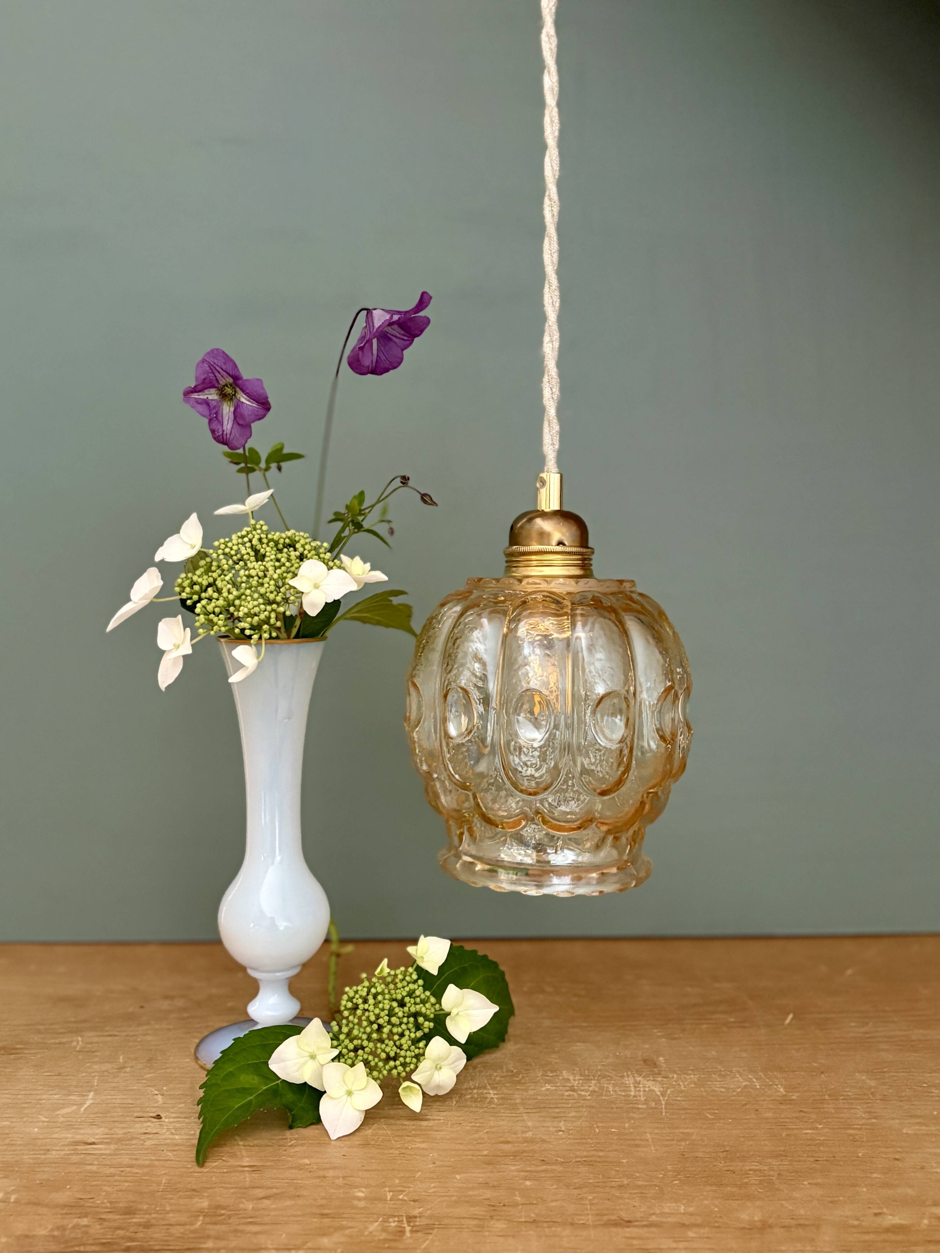 Vintage amber glass tulip pendant light