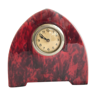 Ancienne pendule orchies arche céramique rouge & noir art deco france vintage