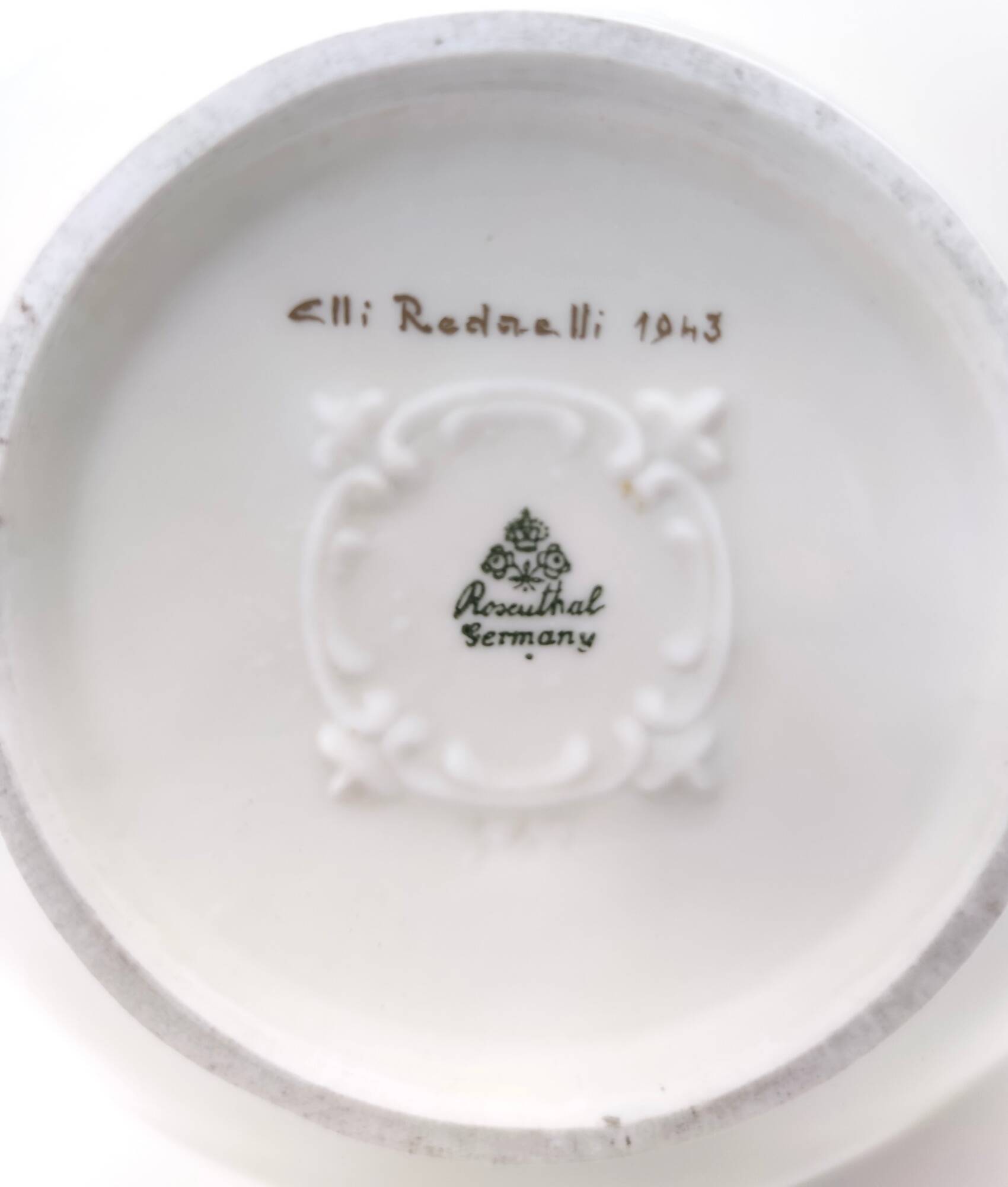 Ivory Ceramic Vase with Brown Floral Details by Rosenthal, Italy