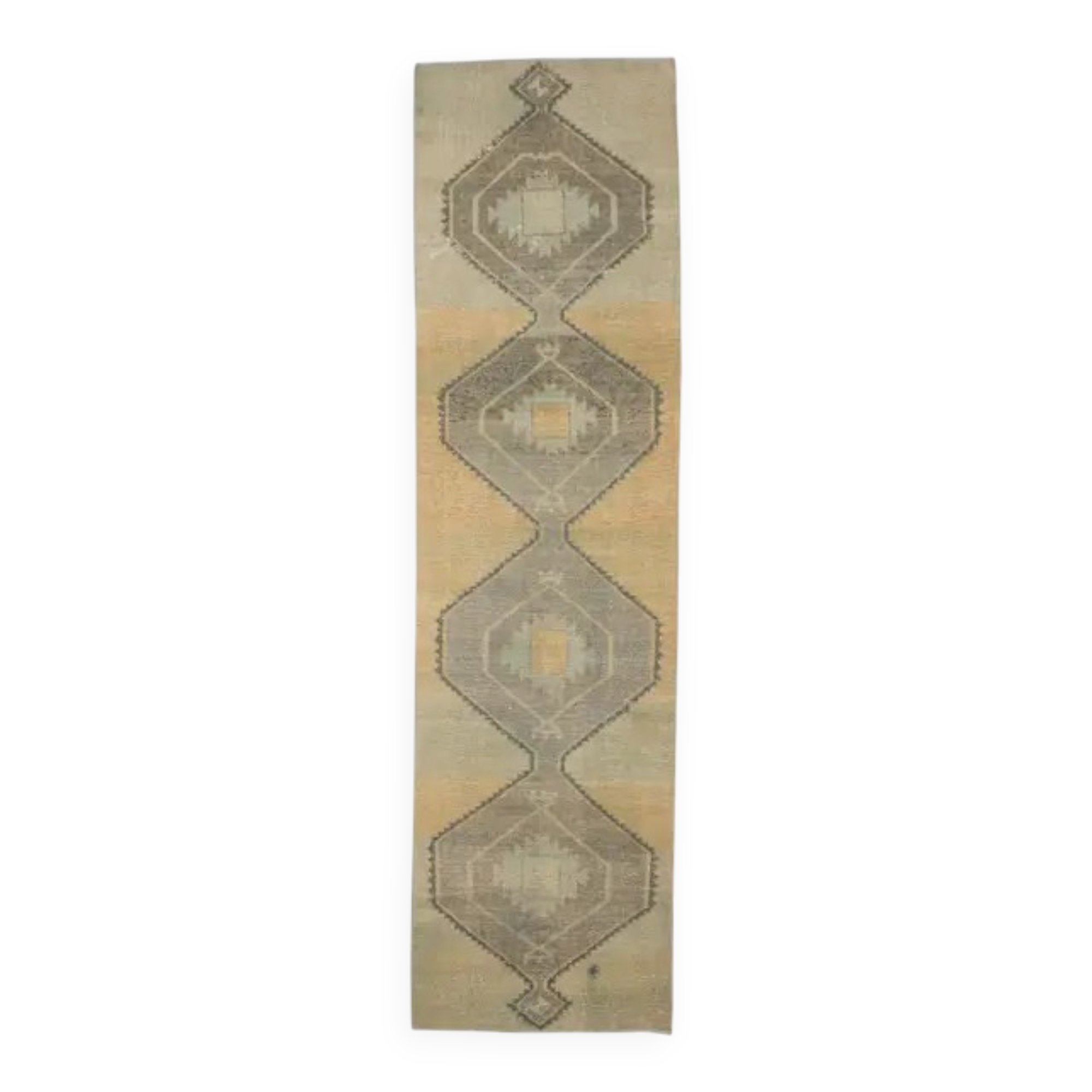 1970s Turkish Oushak handmade beige runner rug 92x344