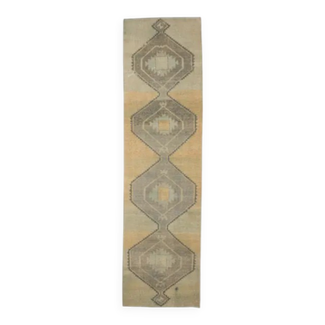 1970s Turkish Oushak handmade beige runner rug 92x344