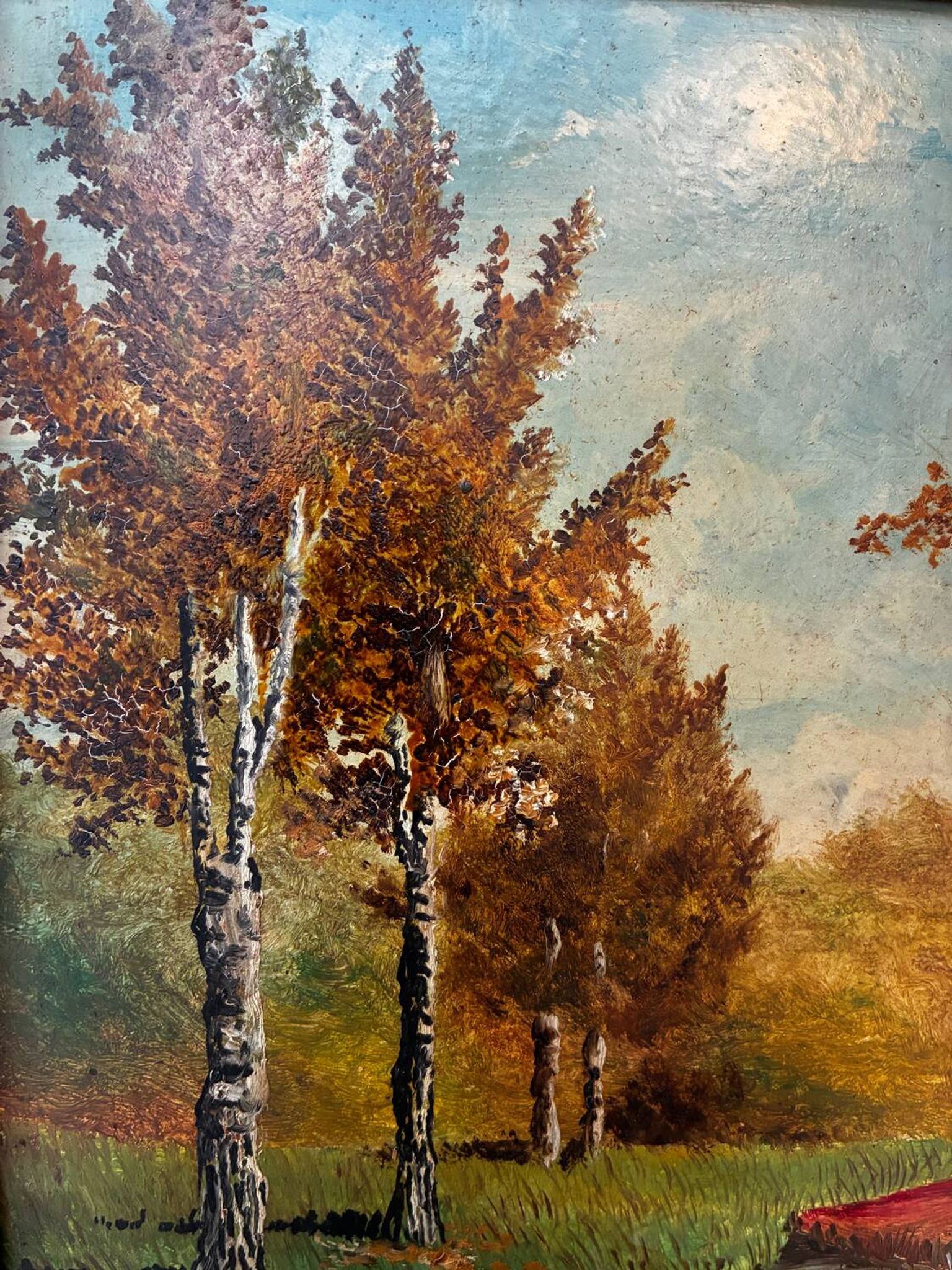 Paysage animé de sous bois XXe signé