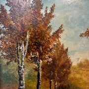 Paysage animé de sous bois XXe signé