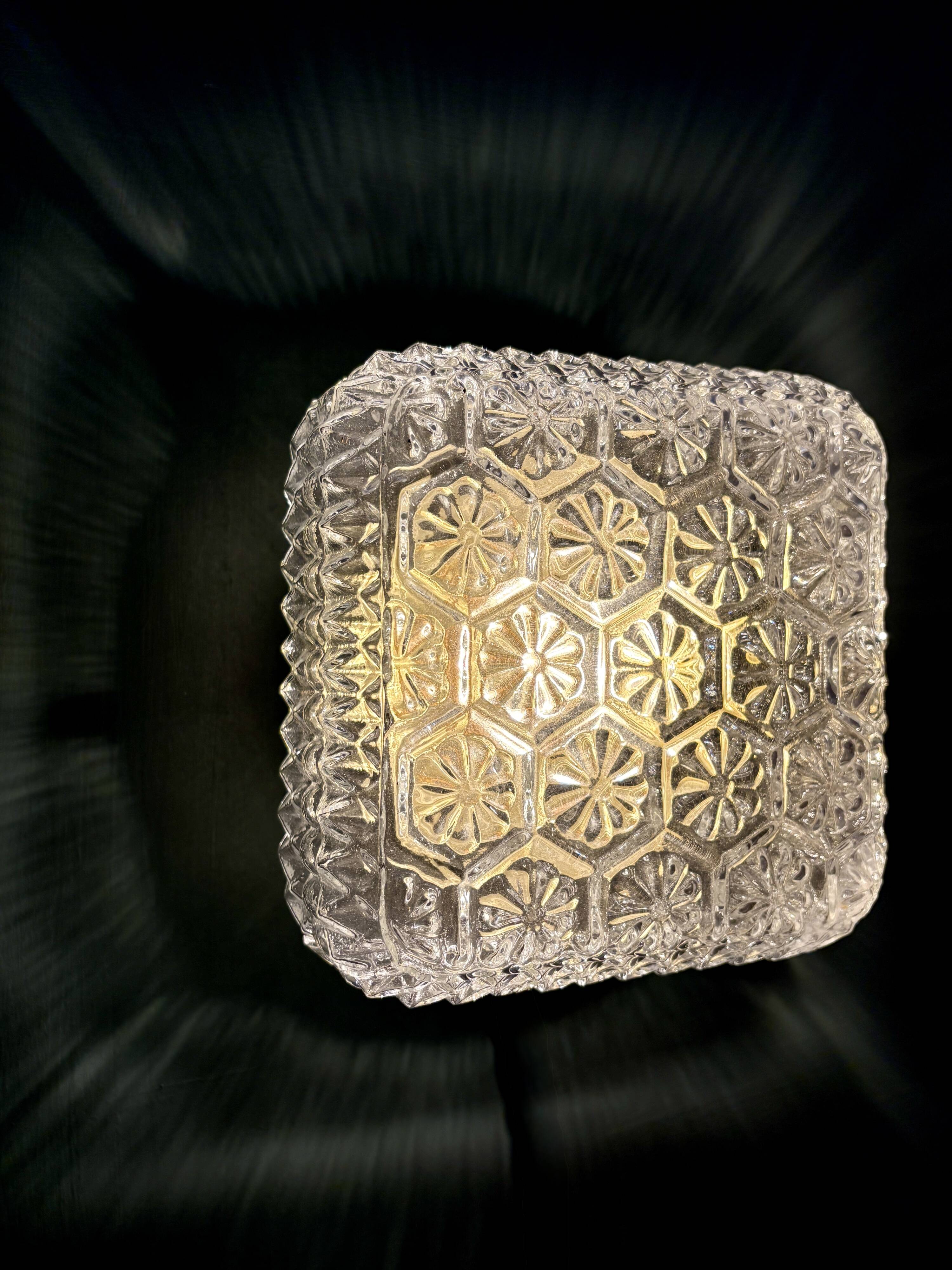 Vintage square globe wall or ceiling light in moulded glass