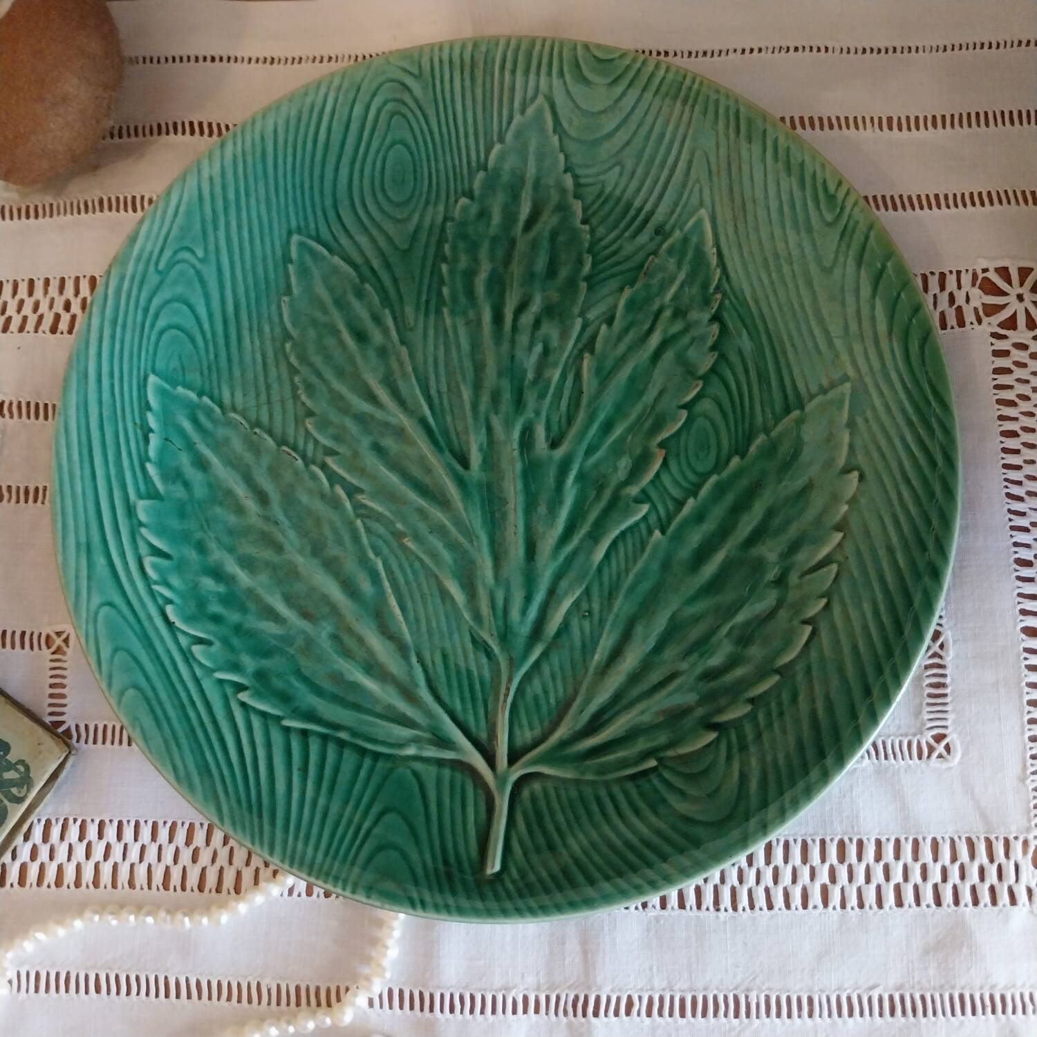 Old flat Gien earthenware slip plate