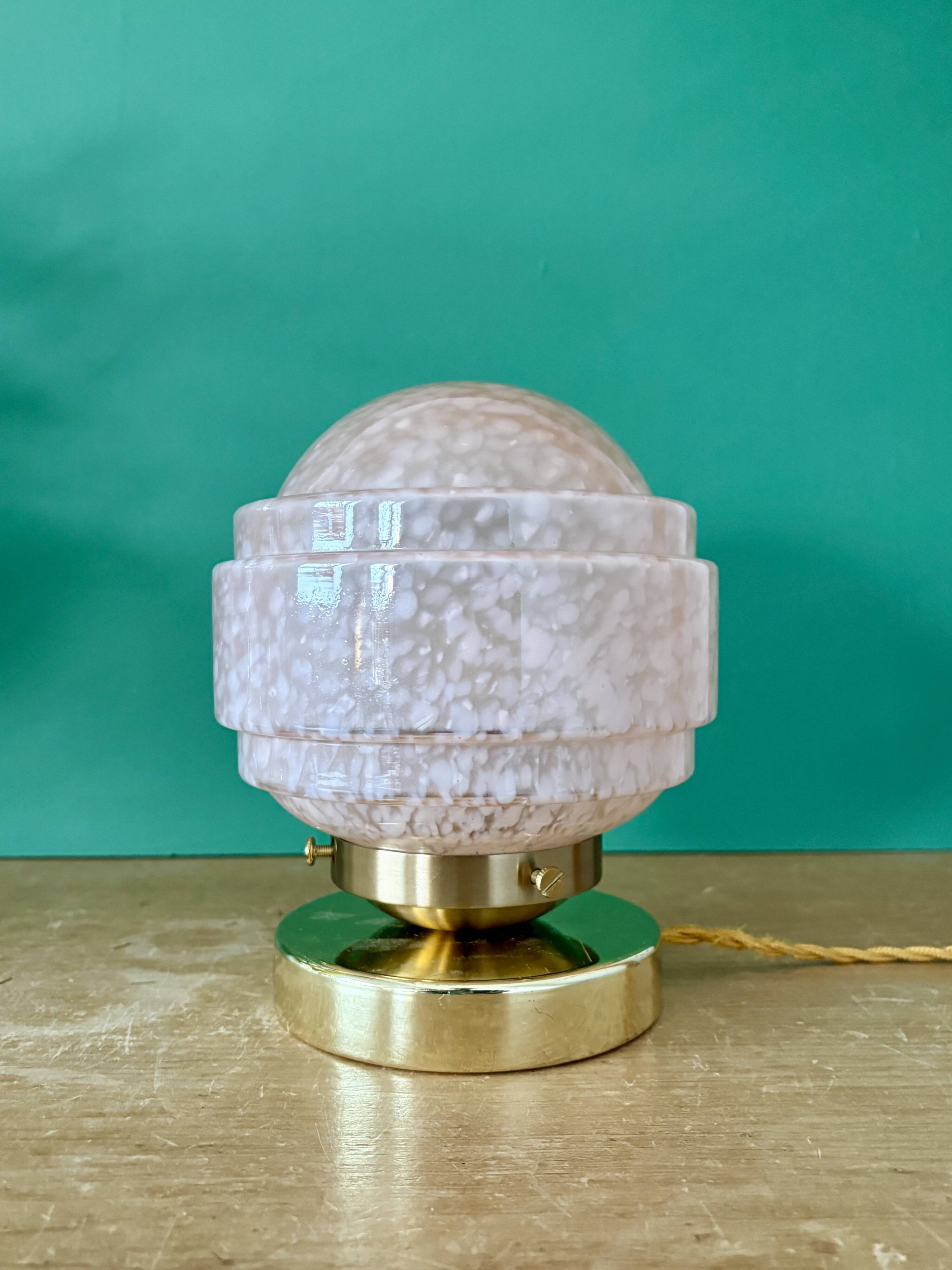 Vintage glass globe table lamp in pink from Clichy.