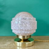 Vintage glass globe table lamp in pink from Clichy.