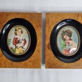 Pair of miniatures of the nineteenth century signed Jane after Fragonard