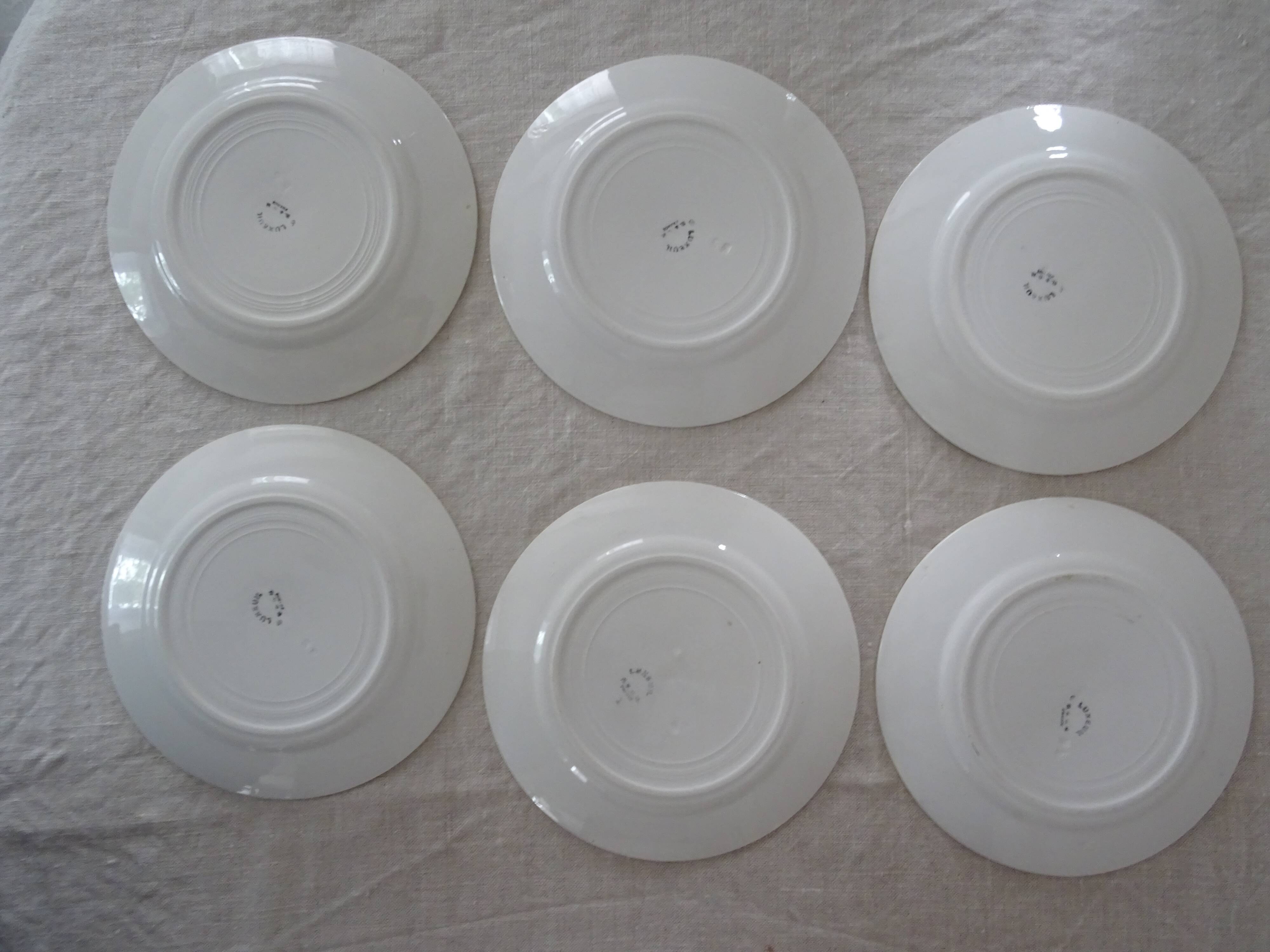 12 plates old flat and hollow HBCM Creil Montereau Luxeuil carnations