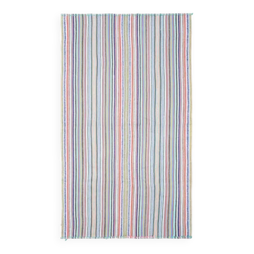 Tapis couloir vintage turc Oushak fait main en laine et coton bleu 164x294 des années 1970