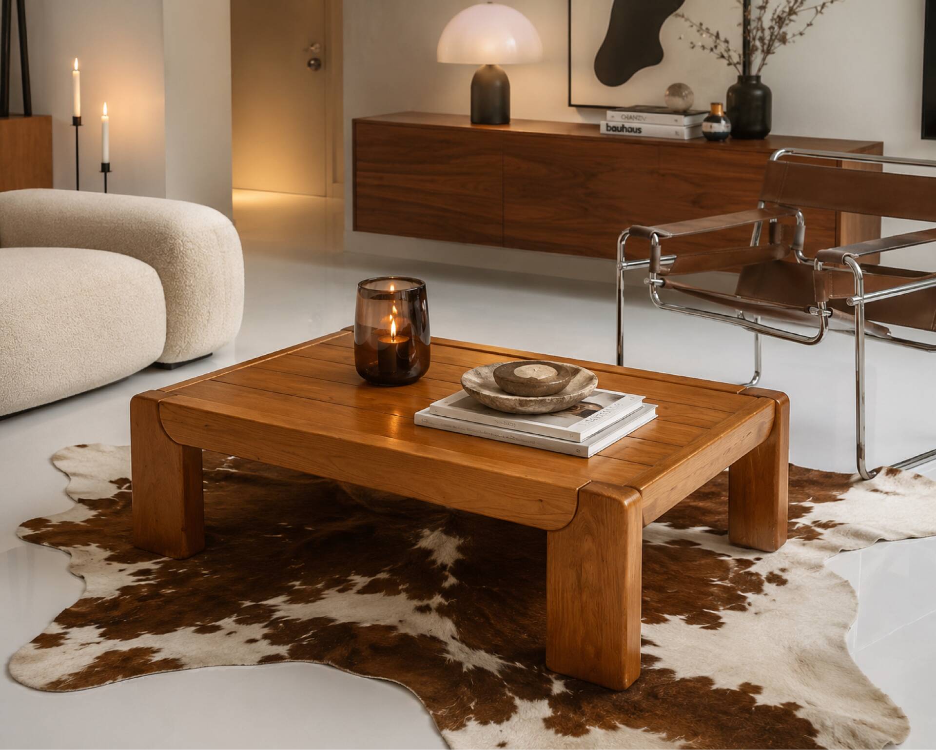 Table basse orme massif Maison Regain, 1960