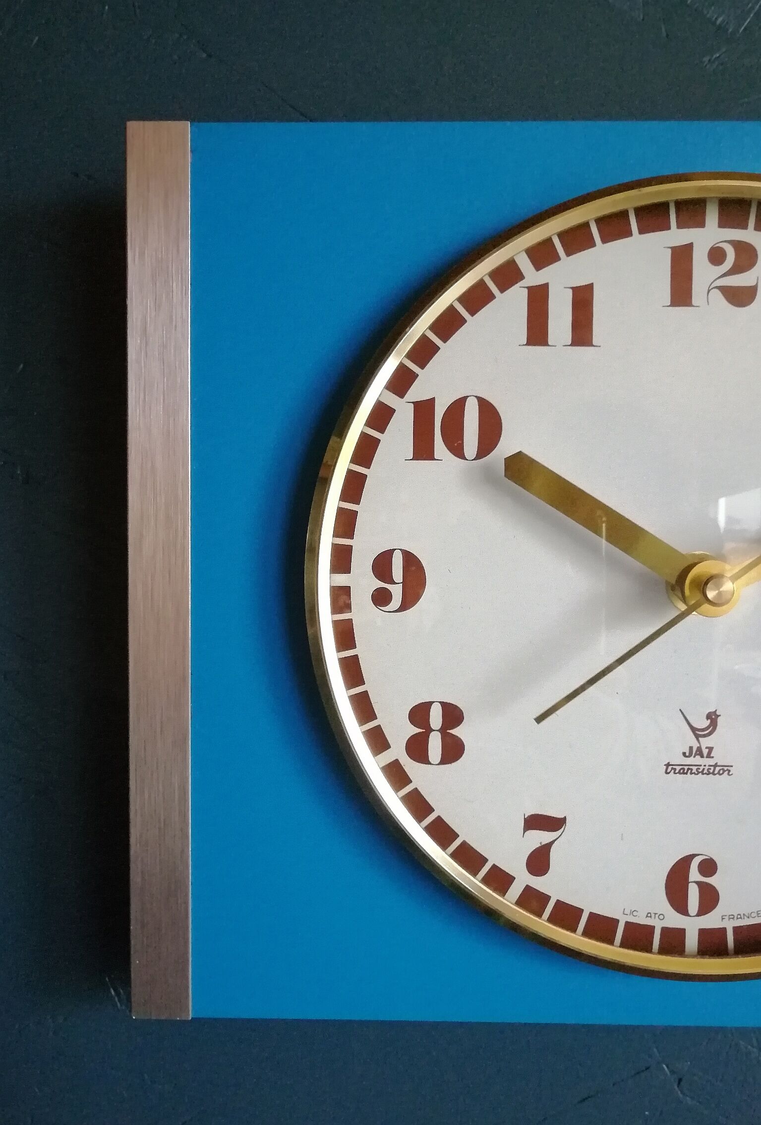 Vintage formica clock silent rectangular wall clock "blue jaz"