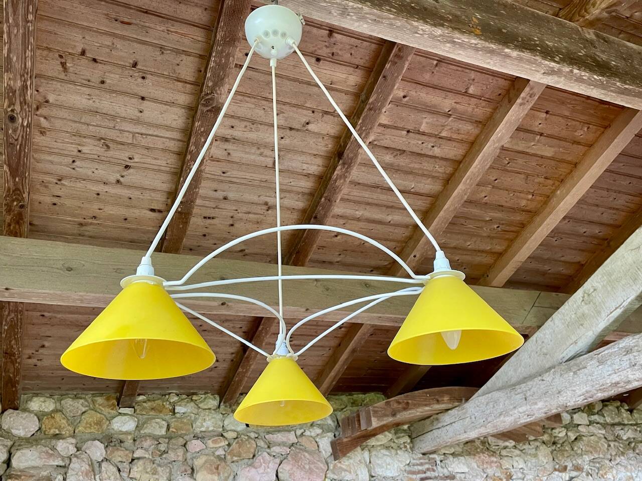 Vintage 3-light pendant light by Le Dauphin circa 1980s