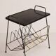 Vintage magazine/vinyl rack table – Black tiled top, scoubidou trim