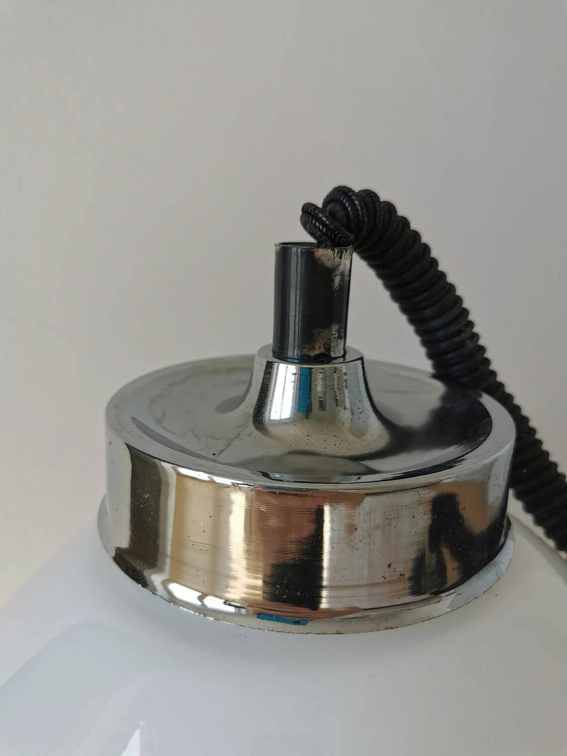 Vintage Pendant Glass Light / White Glass Retro Ceiling Lamp / Mid-century