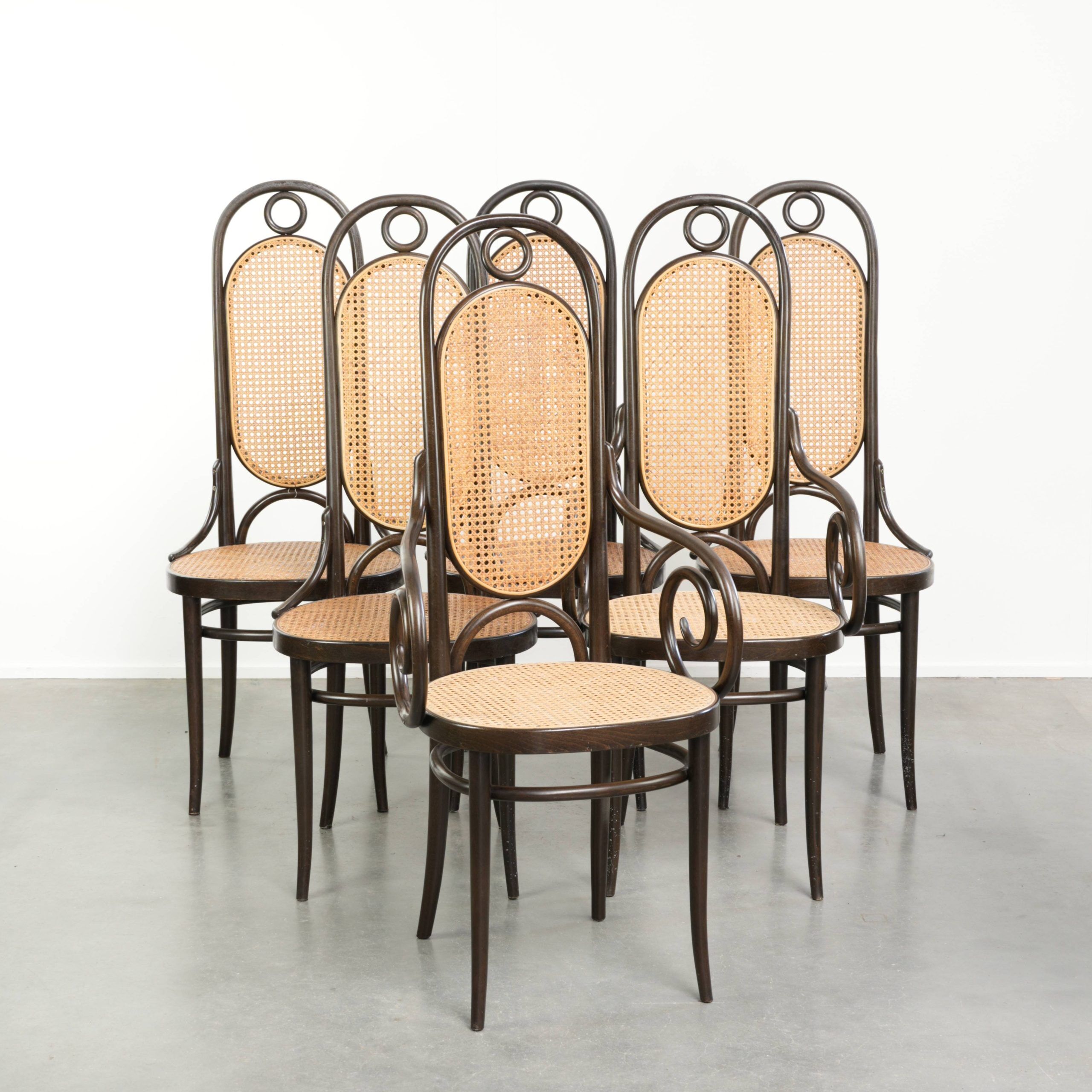 Set of 6 original vintage Thonet chairs model Long John with high back