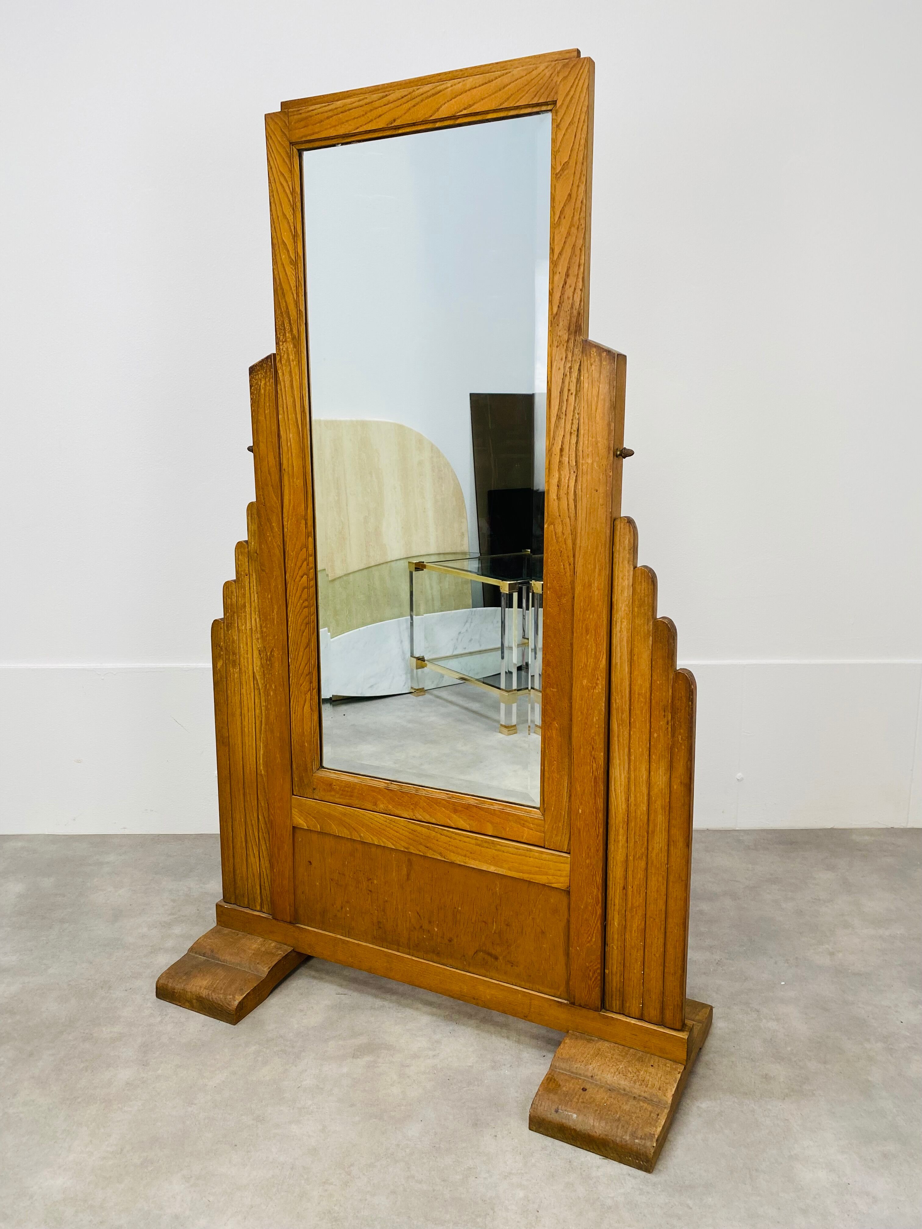 Mirror psyche art deco oak 1930