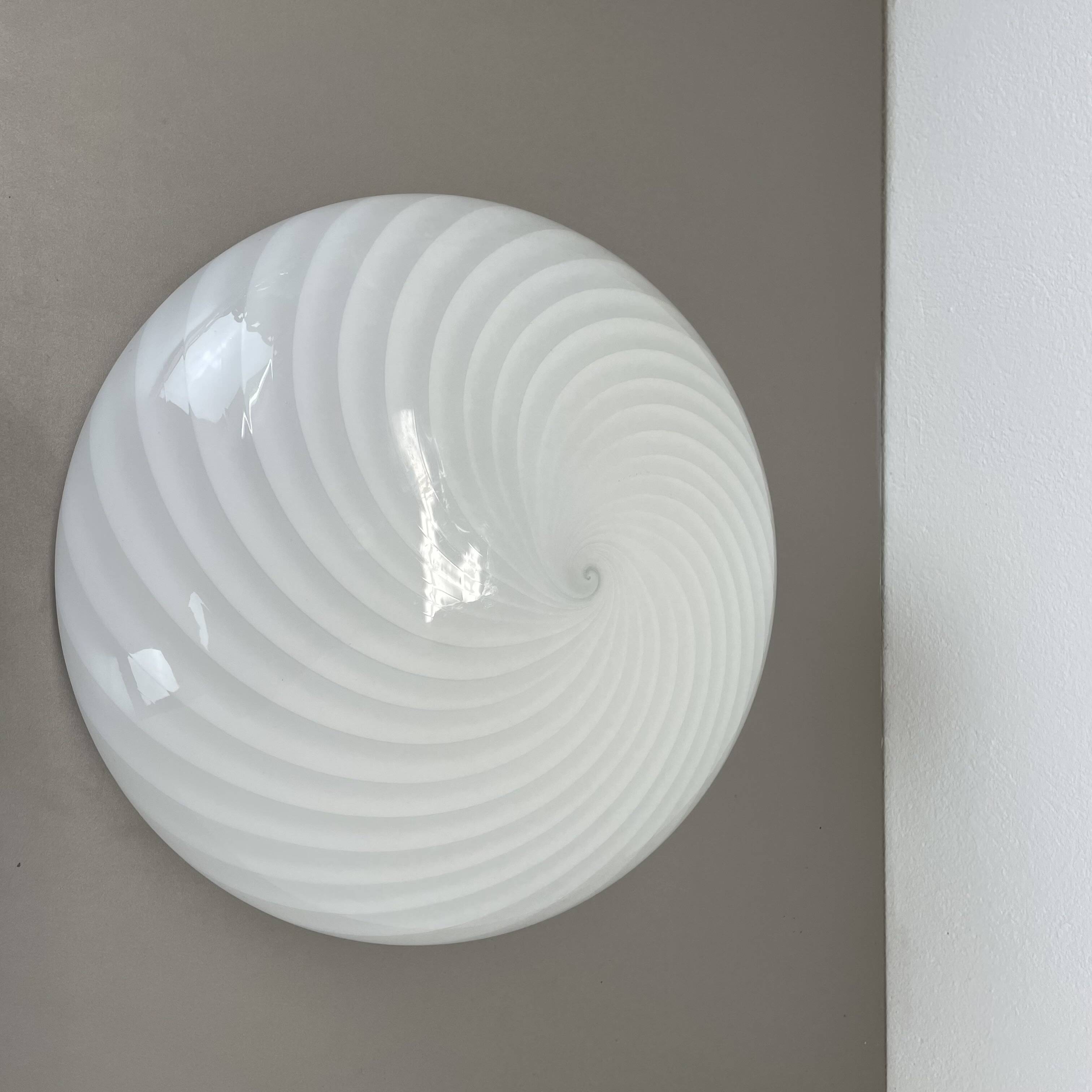 Large 38cm "swirl" murano glass ceiling wall light by vetri murano, italy, 1970s