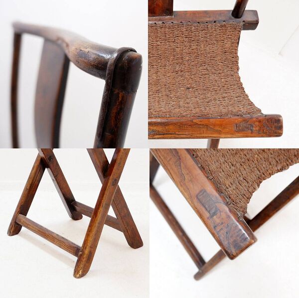 Paire de consoles chinoises en demi-lune - Table centrale et chaise pliante
