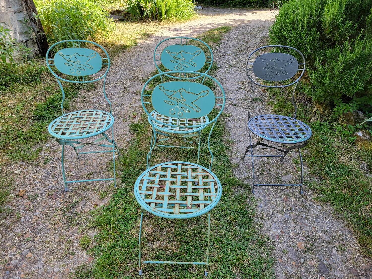 Wrought iron folding garden chairs