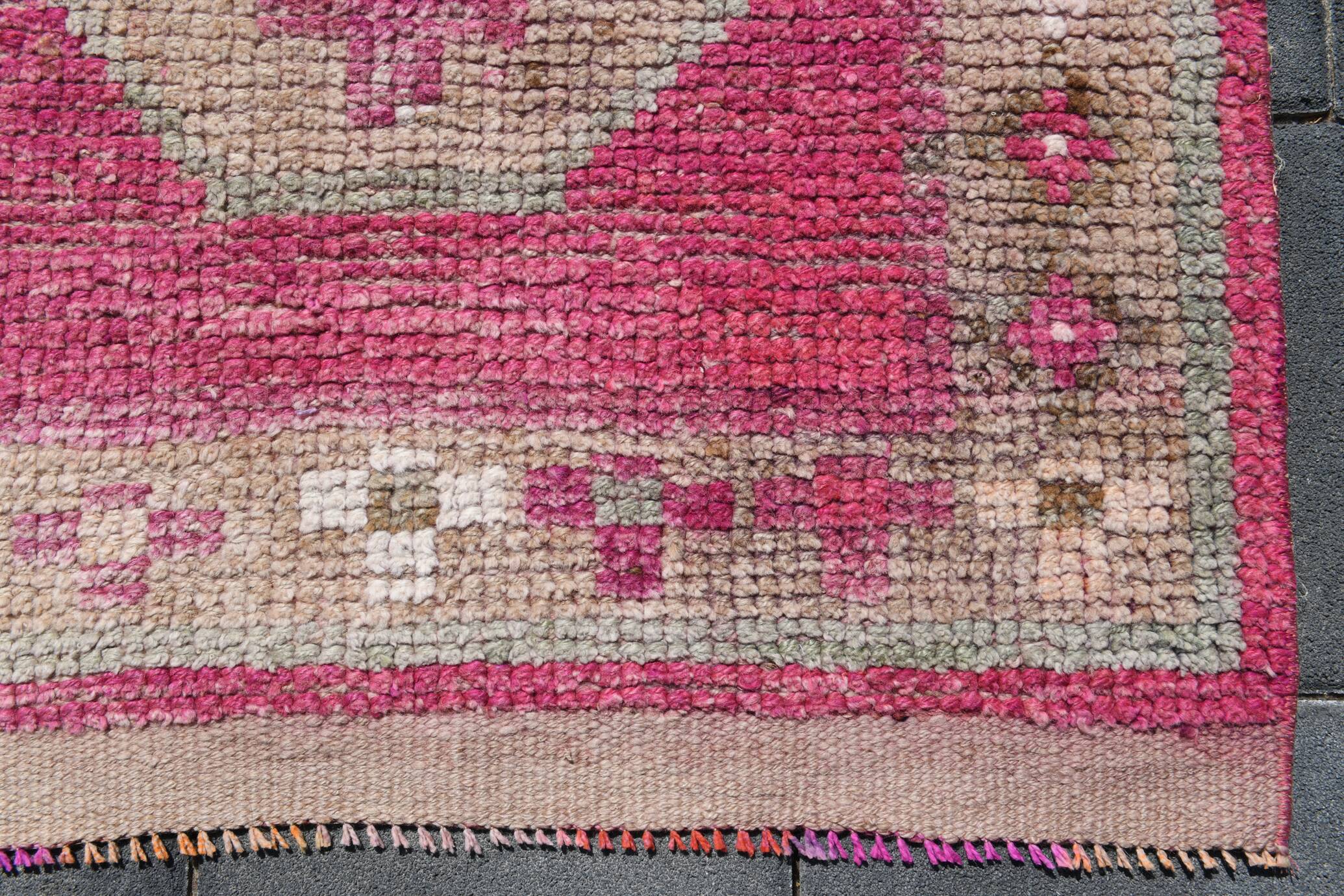 Tapis de Couloir Anatolien Fuchsia, Motifs Géométriques Vintage, 94x324 Cm