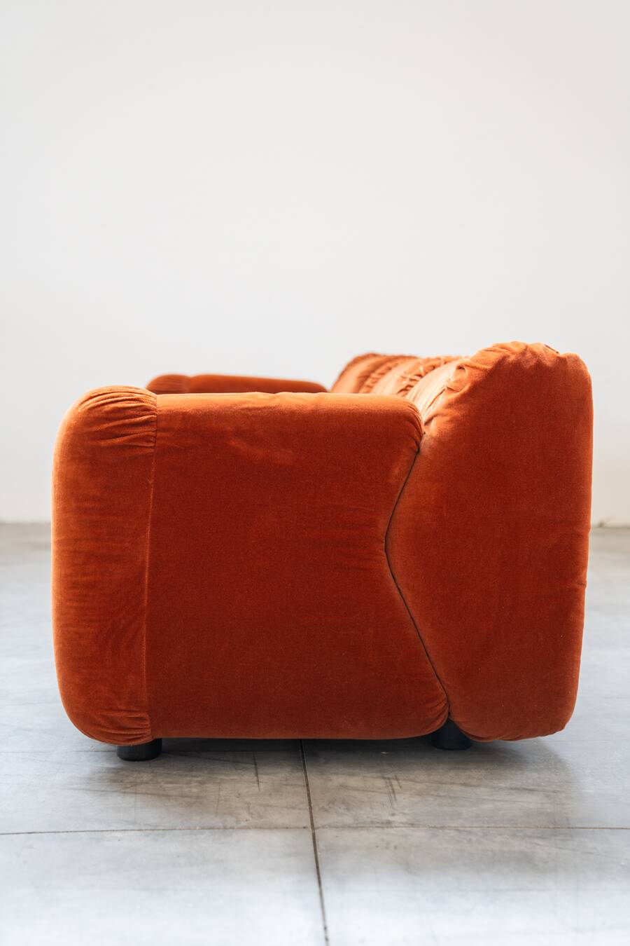 Orange chenille sofas, two and three seats, set of 2, 1970s