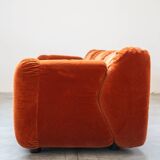 Orange chenille sofas, two and three seats, set of 2, 1970s