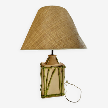 Lampe de table en céramique imitation bambou avec Abat jours, années 1970