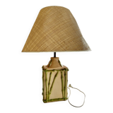 Bamboo-effect ceramic table lamp with lampshades, 1970s