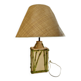 Bamboo-effect ceramic table lamp with lampshades, 1970s