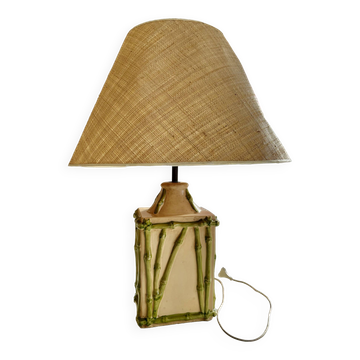 Bamboo-effect ceramic table lamp with shades, 1970s