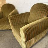 Pair of green fabric armchairs