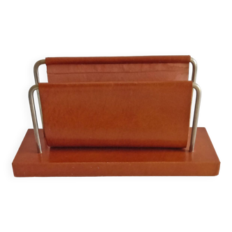 Old Mail holder / Office letter holder All leather Vintage 1960s