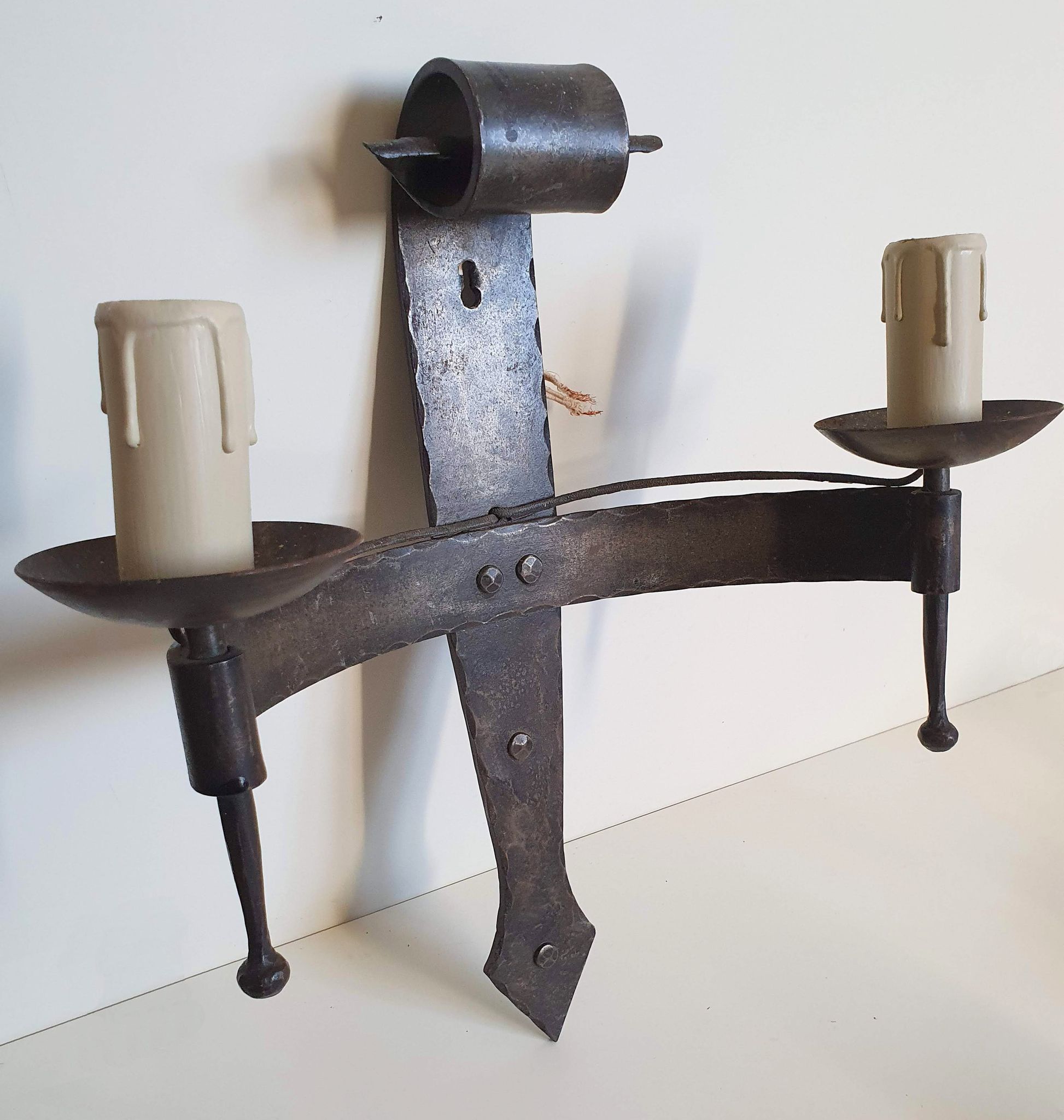 Duo of wrought iron wall lamps by Jean Touret Atelier Marolles