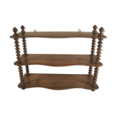 Old wall shelf 3 wooden trays turned uprights in rosary, late XIX