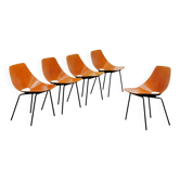 Set of six "Tonneau" chairs by Pierre Guariche, manufactured by Steiner in the 1950s.