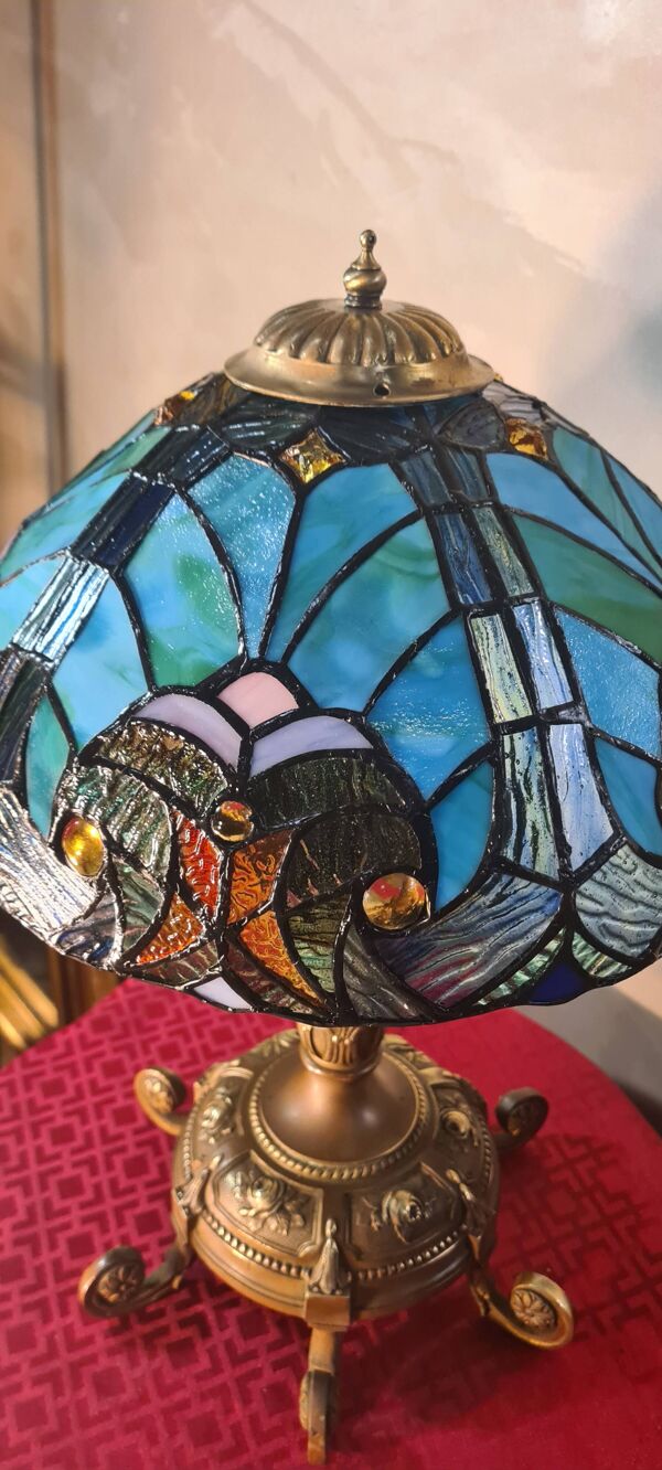 lampe ancienne bronze massif et abat jour verre