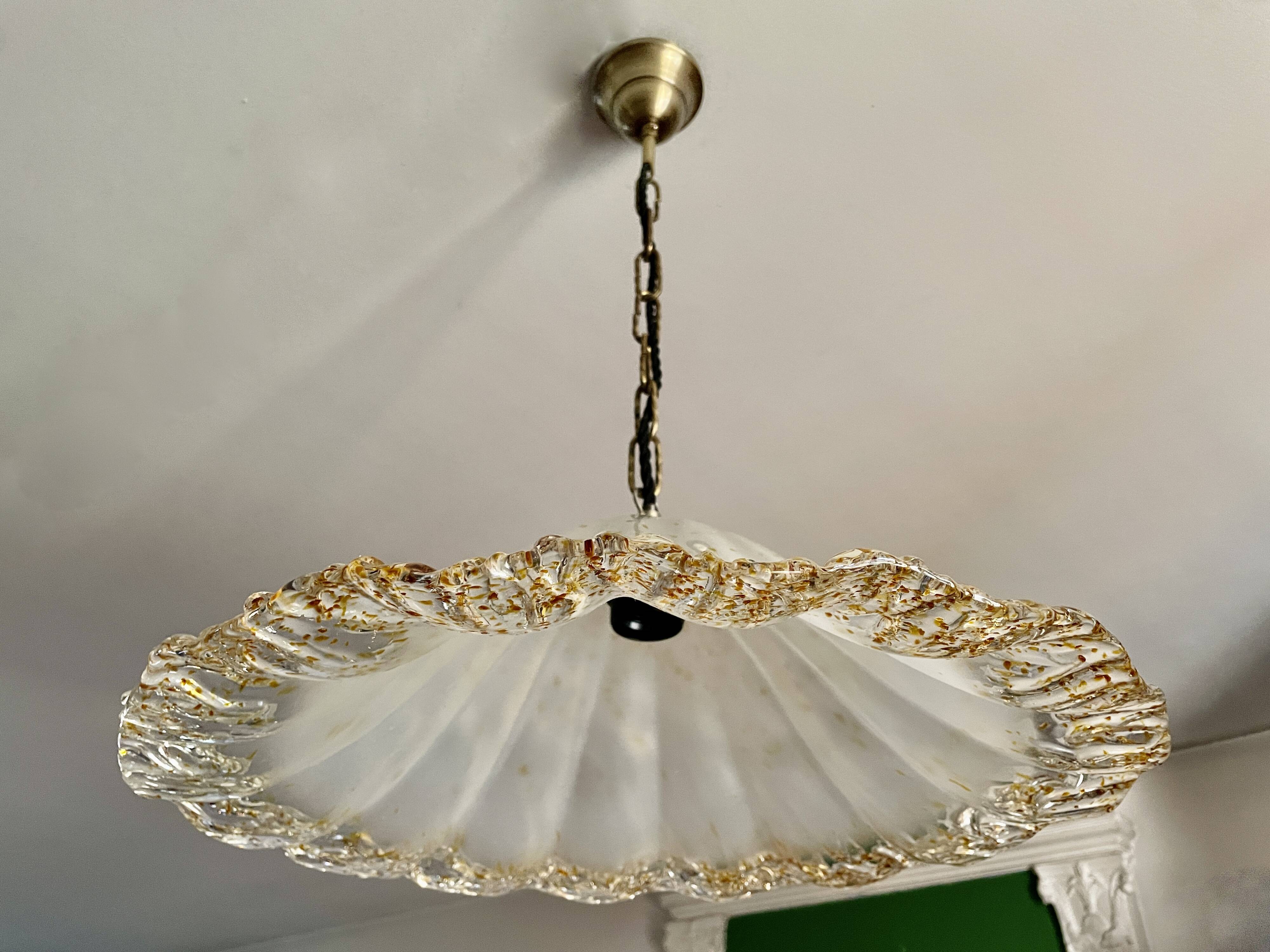 Suspension Murano frosted glass with orange splashes