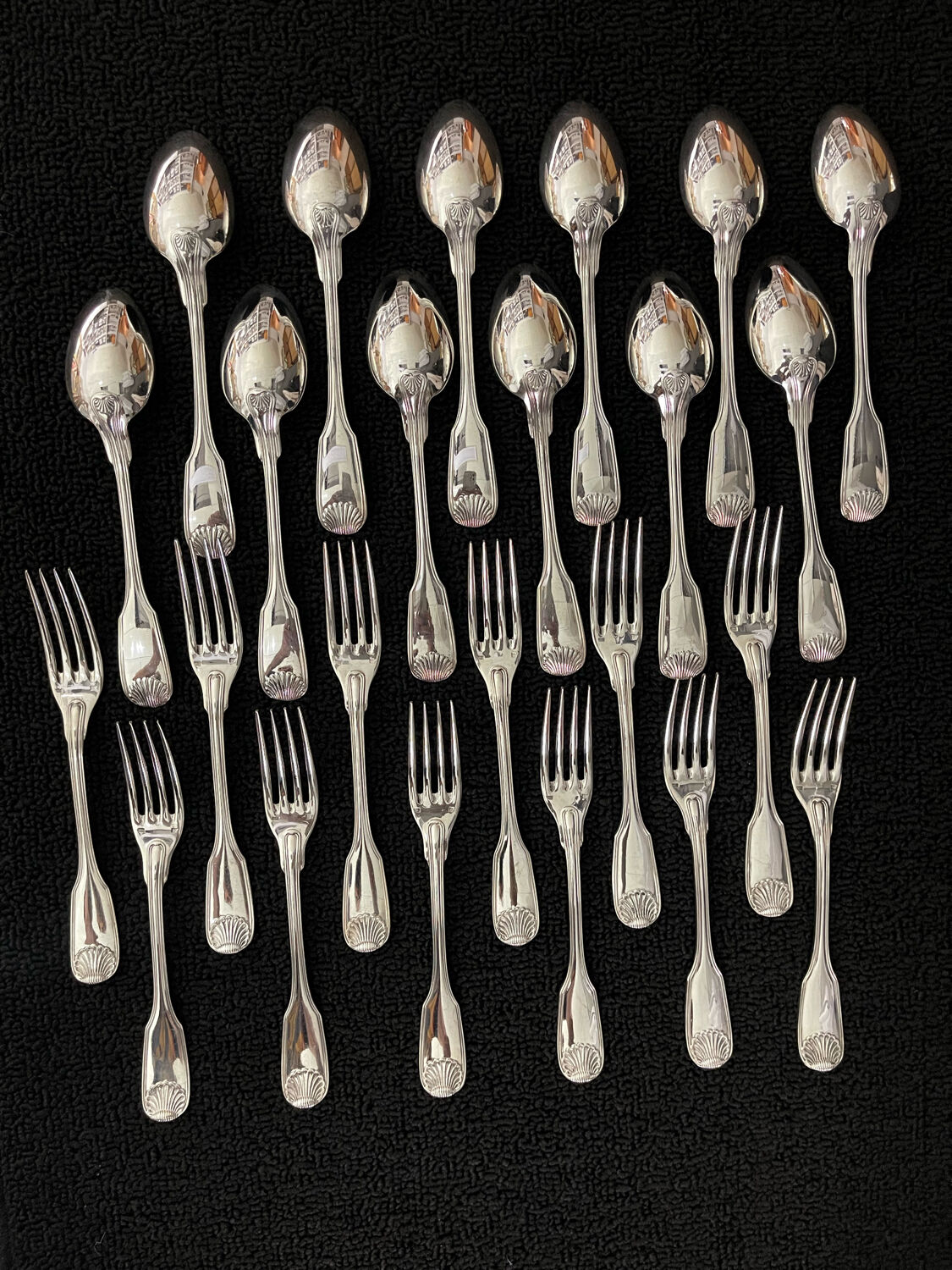 12 cutlery entremets model shell silver metal