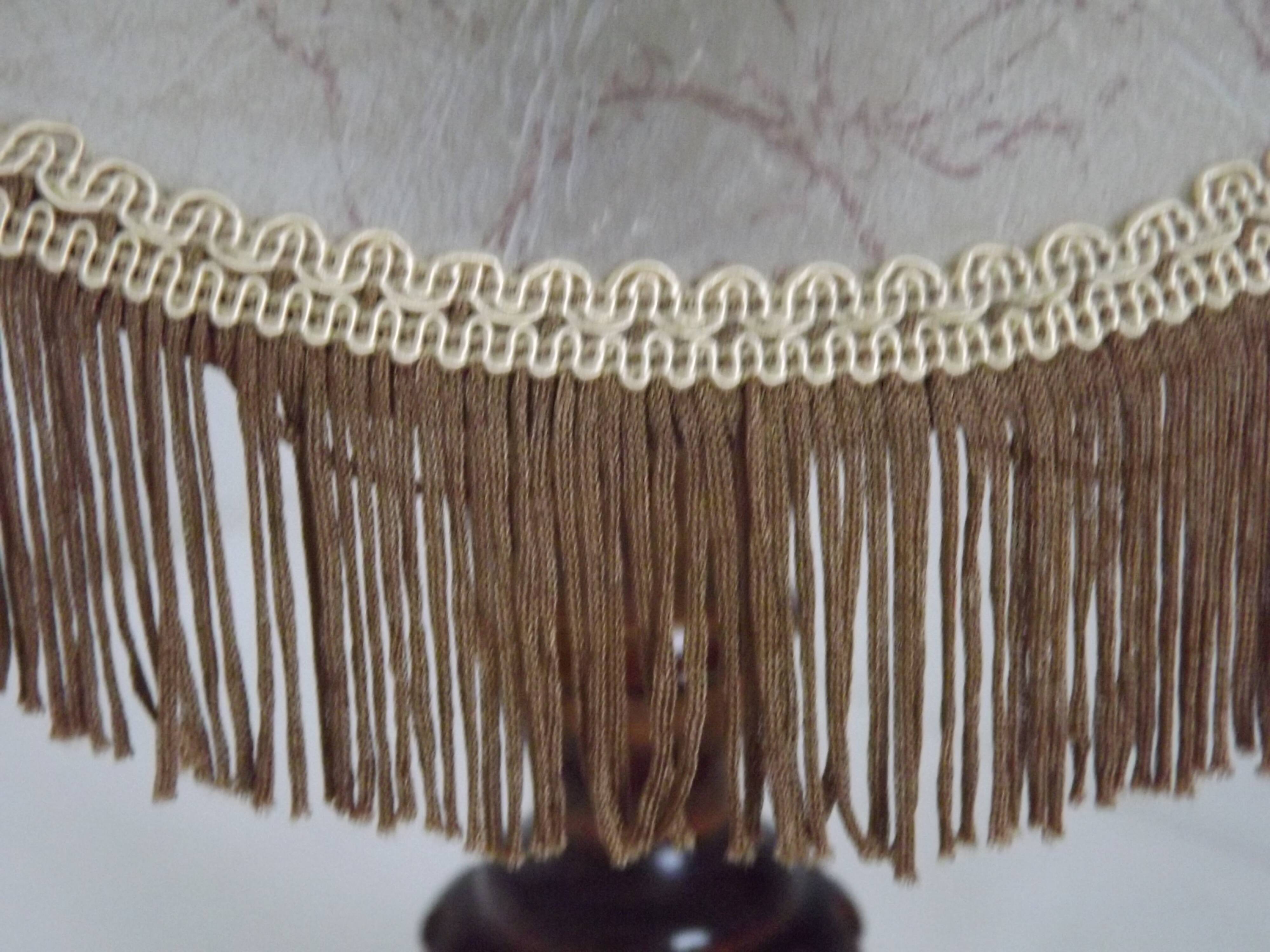 Vintage French Country Table Lamp Carved Turned Wood Base & Hide Skin Shade